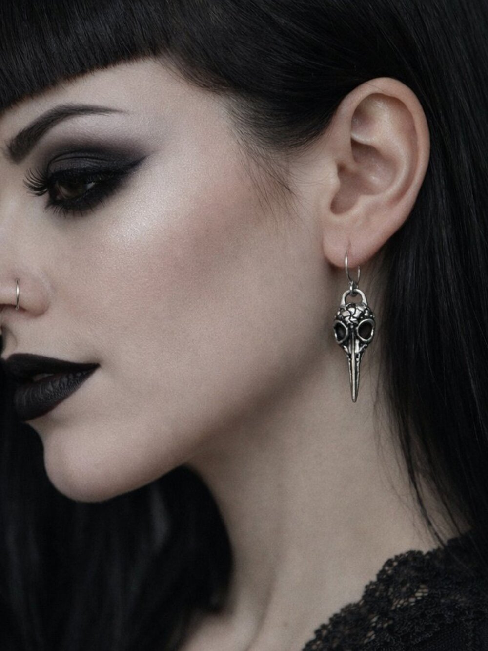 Silver Raven Dangle Earrings NEW Bird Head Whimsygoth Skull Halloween Horror